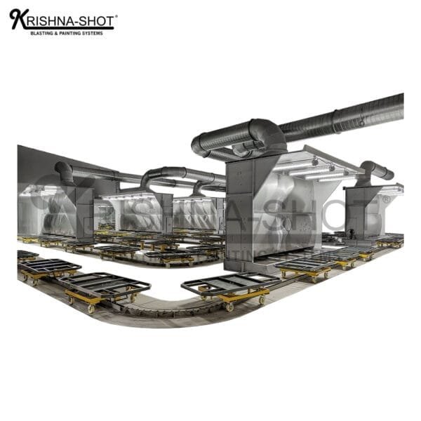 Cart Conveyor with Water Curtain Booth Finishing Line for efficient coating and surface treatment in industrial environments.