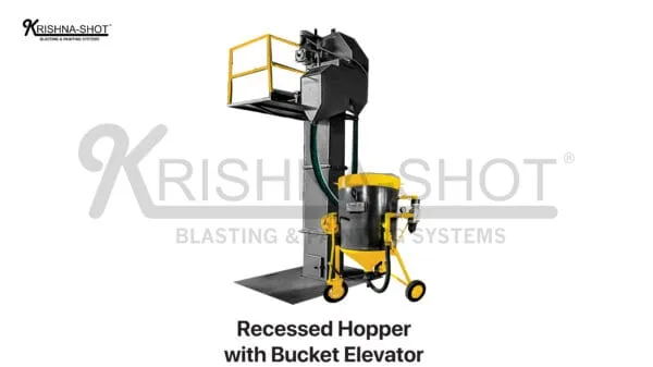 Blast Room with Recessed Hopper and Bucket Elevator for efficient abrasive blasting and material handling